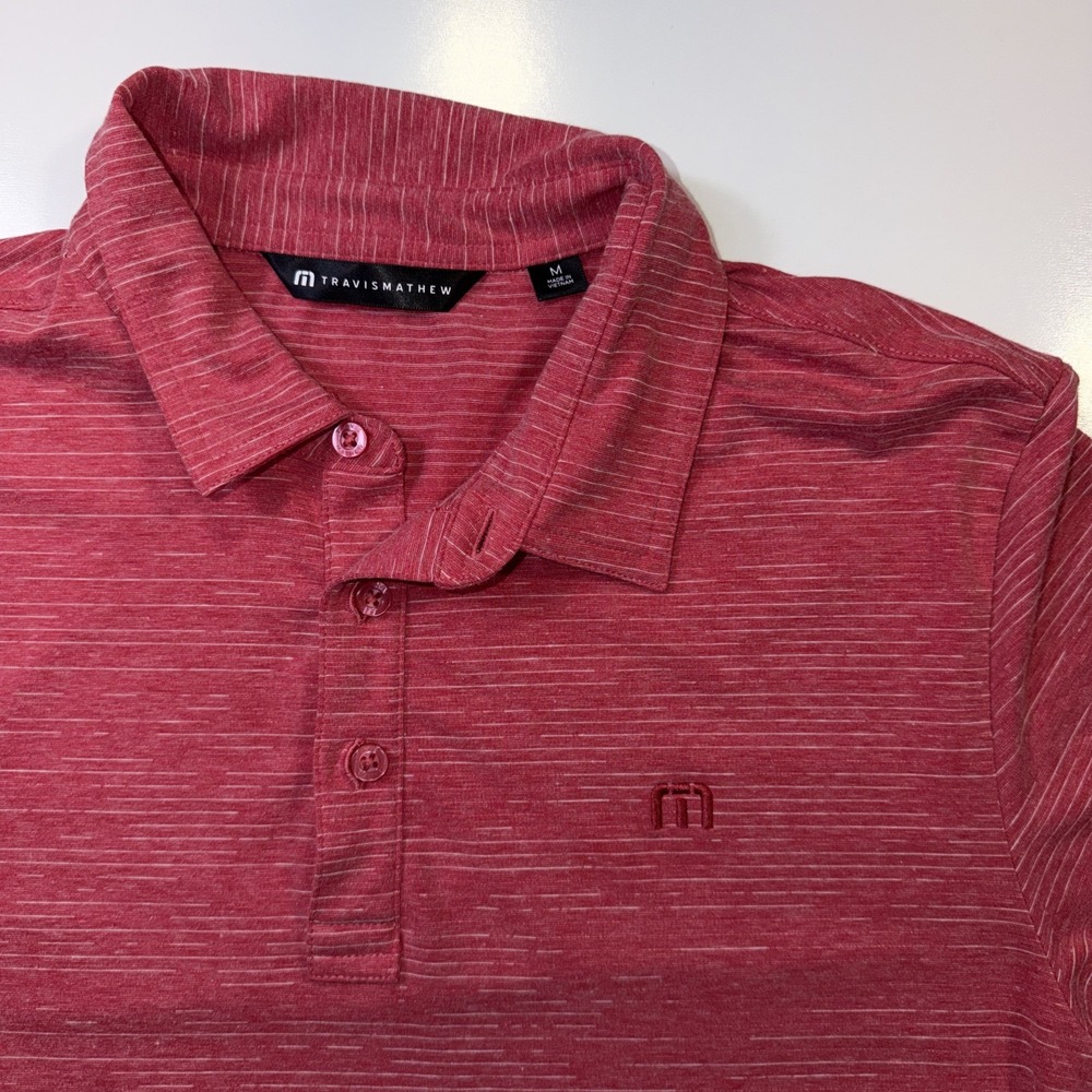 Travis Mathew Men's Golf Polo Shirt Tueras Creek Red Pima Size Medium Casual